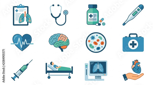 Medical healthcare icons set for science and technology.