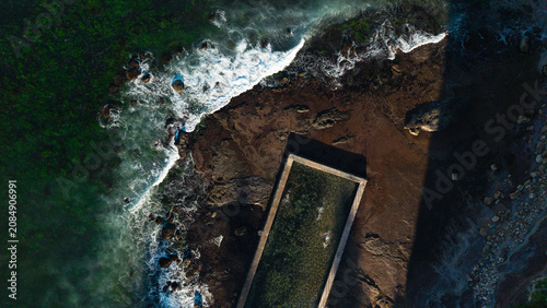 Aerial View of Newport Rocky Coastline with White Wash Waves, Sydney Northern Beaches
