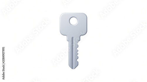 A minimalistic silver key icon design for secure access and digital security concepts isolated on a clean white background