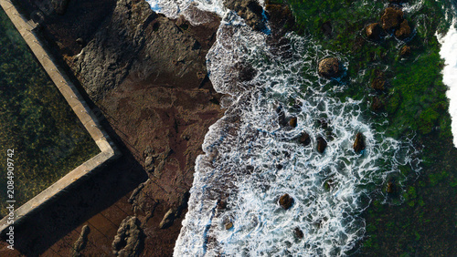 Aerial View of Newport Rocky Coastline with White Wash Waves, Sydney Northern Beaches