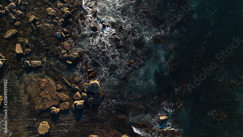 Aerial View of Newport Rocky Coastline with White Wash Waves, Sydney Northern Beaches