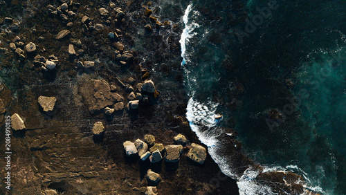 Aerial View of Newport Rocky Coastline with White Wash Waves, Sydney Northern Beaches