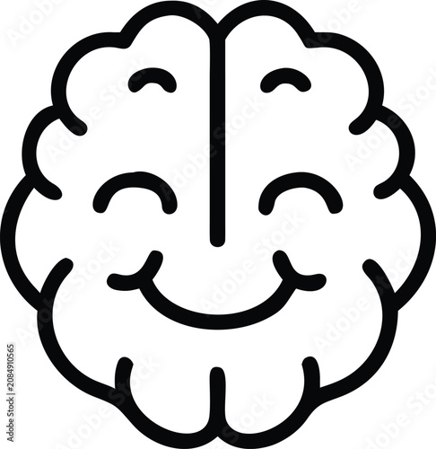 Obraz na plátně Front view of a happy brain icon with a smile Keywords: brain, mind, happy, smil