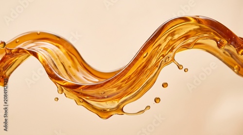 Golden caramel syrup splash, dynamic liquid motion, sweet dessert topping, maple honey texture, ice cream sundae ingredient, food product shot.