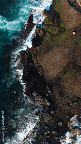 Aerial View of Newport Rocky Coastline with White Wash Waves, Sydney Northern Beaches