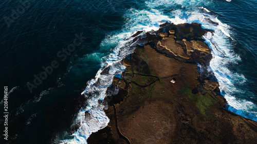 Aerial View of Newport Rocky Coastline with White Wash Waves, Sydney Northern Beaches
