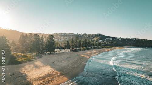 Aerial View of Newport Rocky Coastline with White Wash Waves, Sydney Northern Beaches
