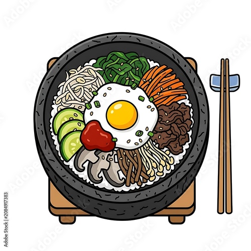 Colorful cartoon salad bowl with fresh vegetables and fork.