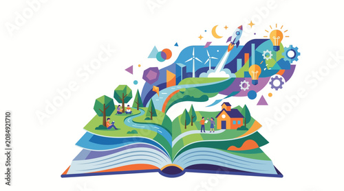 Open book with eco friendly sustainable future.