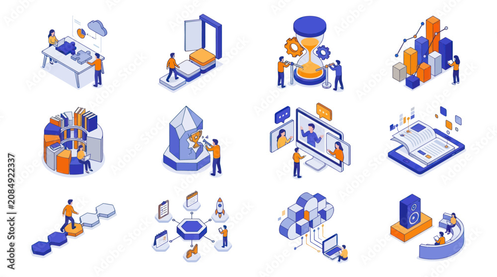 Fototapeta premium Isometric Business and Technology Concepts Set.
