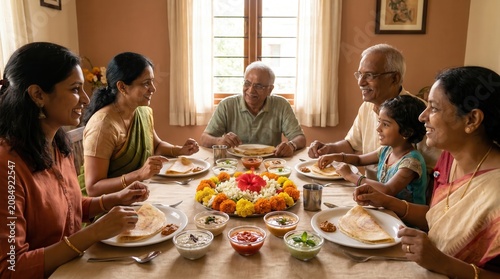 Indian Family Enjoying Festive Meal Together on India's Independence Day