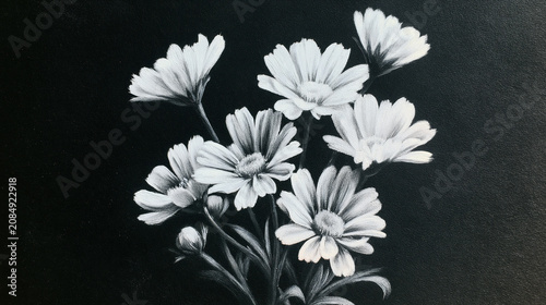 white daisy bouquet on black background floral still life