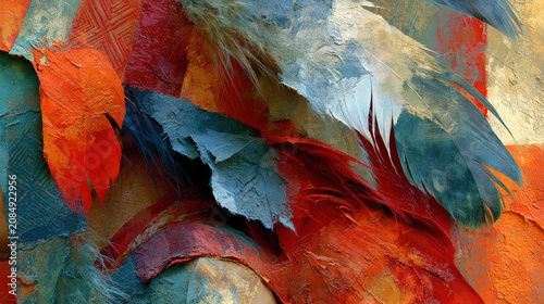 abstract tribal feather texture with vibrant costume inspired patterns and colors