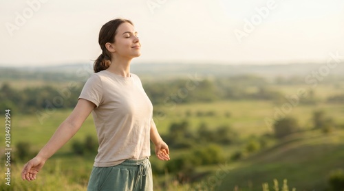 Woman takes deep breath outdoors for World Lungs Day