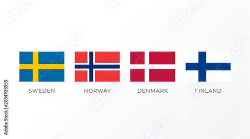 Flags of sweden norway denmark and finland in a row