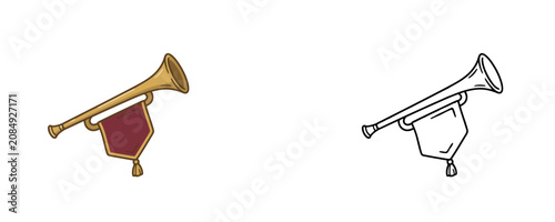 Принти на полотні Herald trumpet cartoons in flat color and black line styles decorated with a pla