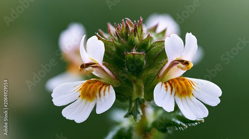 Closeup Small Wild Herb Eyebright Euphrasia on Green Background
