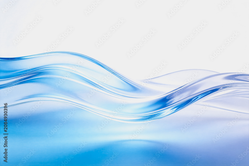Fototapeta premium A smooth, translucent abstract wave in soft blue flows gently against a bright white background, creating a clean, modern visual element.