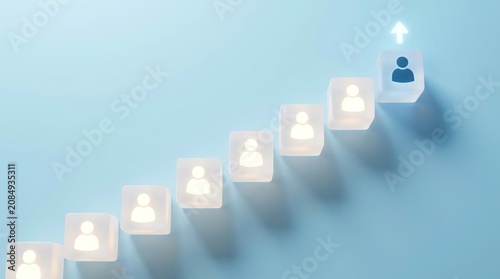 Career Progression Concept Featuring Blocks With Human Figures Rising Toward Success
