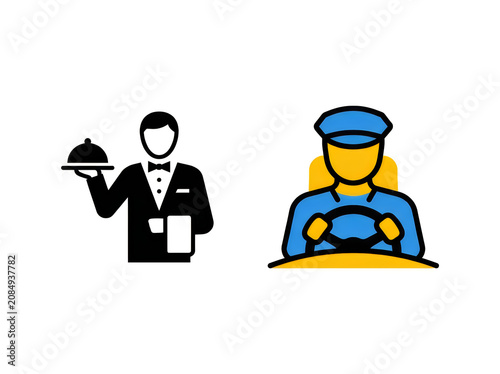 Waiter and police officer icons side by side