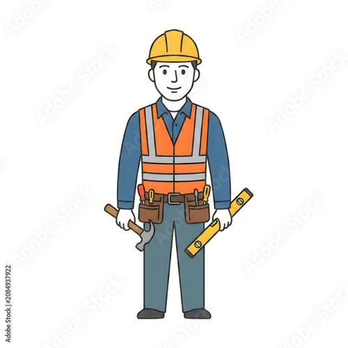 Construction worker holding tools in safety vest