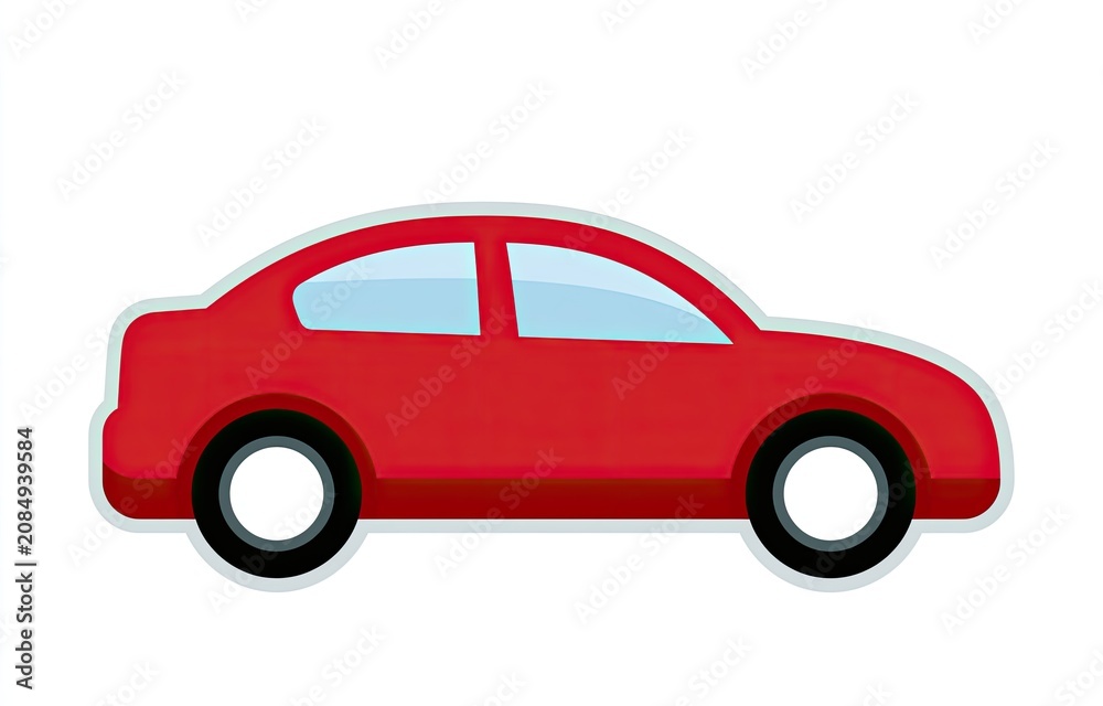 Fototapeta premium Simple red sedan with tinted windows and black tires on white