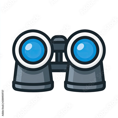Cartoon illustration of a pair of gray binoculars with blue lenses