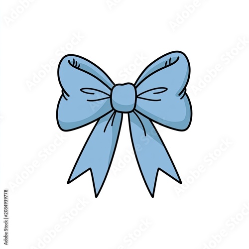 A simple blue bow with two loops and trailing ribbons, outlined in black