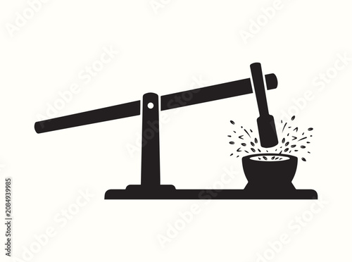 Rustic heritage grain crusher silhouette with prominent pestle and mortar design