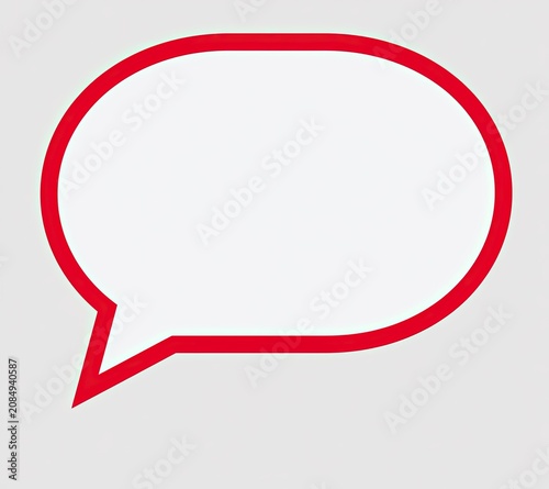 A simple, clean red outline of a speech bubble on a light gray background