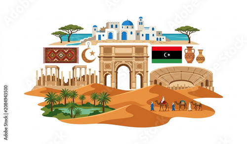 Canvastavla Libya landmarks and travel concept composition vector illustration