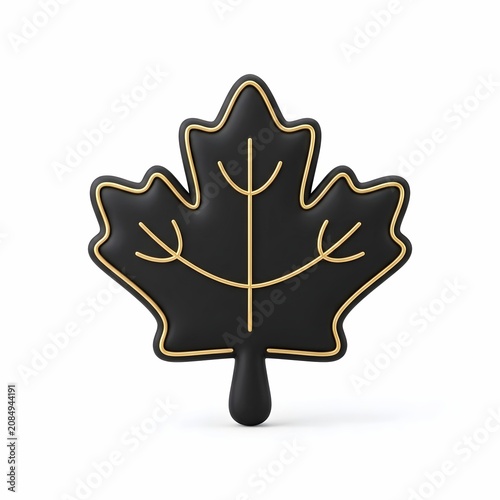 Elegant 3D Black and Gold Maple Leaf Icon Isolated on White Background