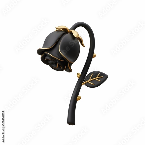 Luxury 3D Black and Gold Wilting Rose Flower Isolated on White Background