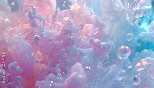 Dreamy Iridescent Pastel Fluid Cloud Texture with Holographic Marble Effect and Ethereal Abstract Background