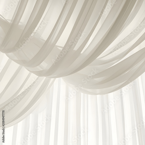 Luxury White Draped Fabric Ceiling with Elegant Flowing Curtains Creating a Soft Architectural Background