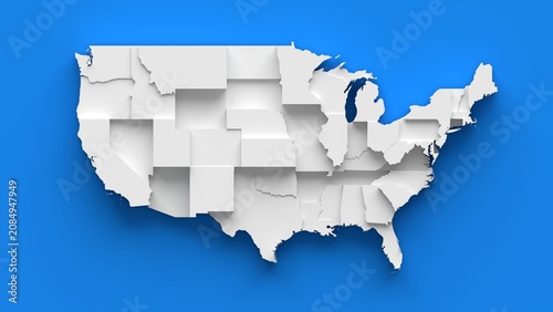 United States Relief Map 3D Illustration for Geography, Politics and Education