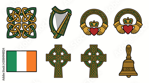 Collection of Irish cultural symbols and heritage icons.