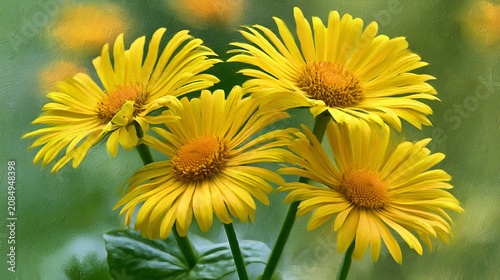 Vibrant Yellow Flowers of Leopards Bane Doronicum oriental in Garden