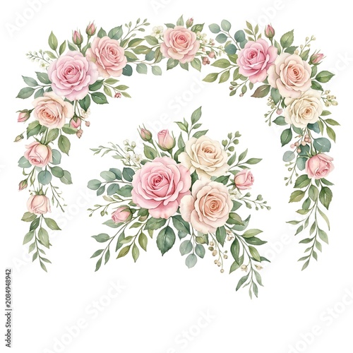 Elegant Pink Rose Floral Frame with Romantic Wedding Border Vintage Bouquet Design for Greeting Card Valentine Birthday Invitation Vector Illustration