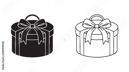 Obraz na plátne black vector bundle icon of a stylish hatbox with a ribbon