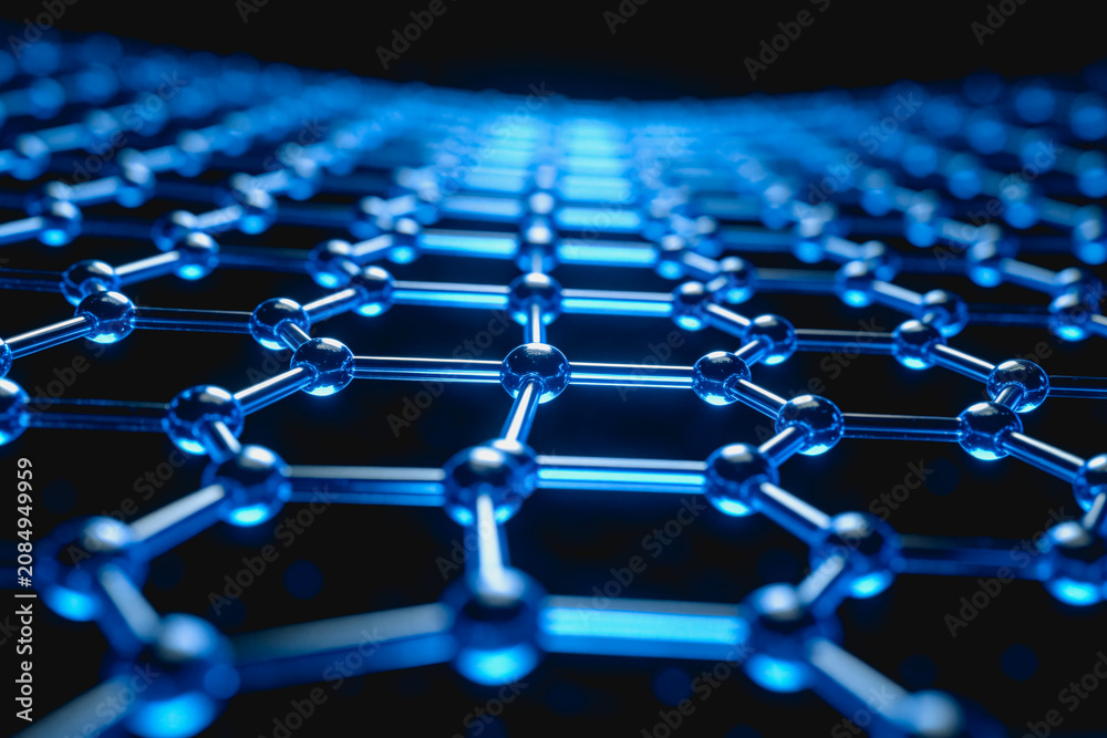 Fototapeta premium 3D visualization of a graphene molecular lattice, showing atomic arrangement and hexagonal carbon network structure.