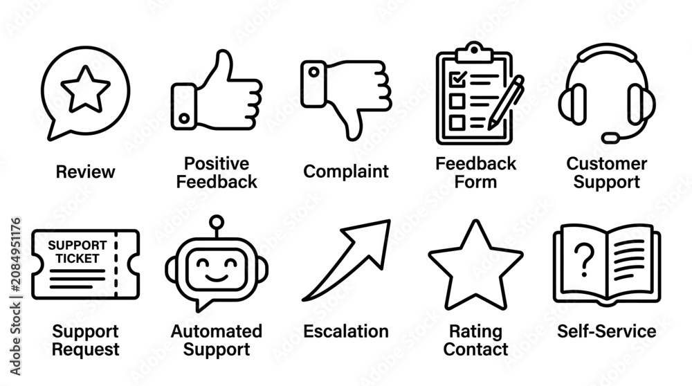Fototapeta premium Set of customer service and support line icons.