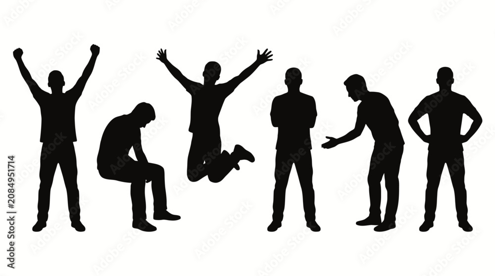 Fototapeta premium Set of black silhouettes of men in various poses.