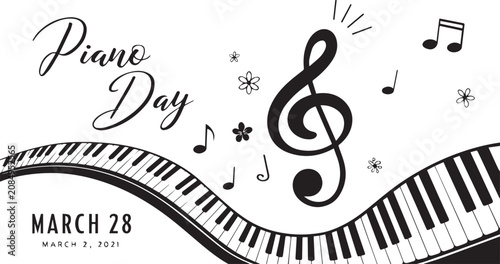 Piano Day, music notes, treble clef, keyboard illustration, musical symbols