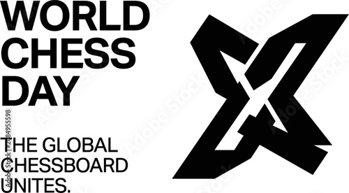 Canvas Print World chess day logo with abstract chess piece graphic