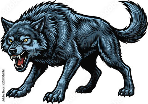 Tableau sur toile Angry Roaring Wolf Vector Illustration Mascot with Fierce Growling Expression an