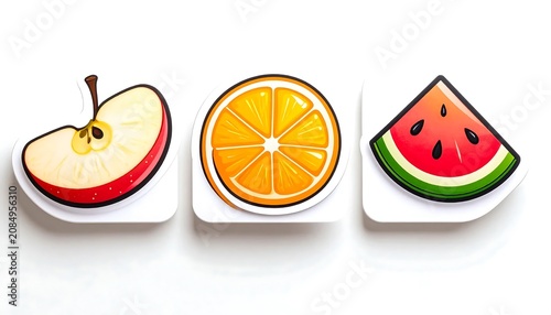 Fresh sliced strawberry and orange on white background.