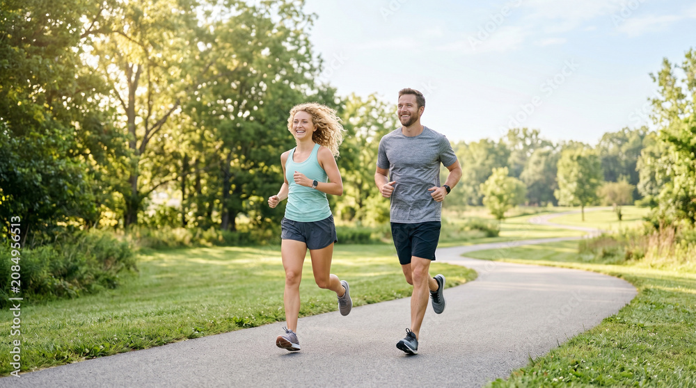 Fototapeta premium couple jogging in park