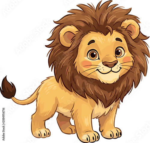 Photography Cute cartoon lion cub vector illustration featuring an adorable baby wild cat wi
