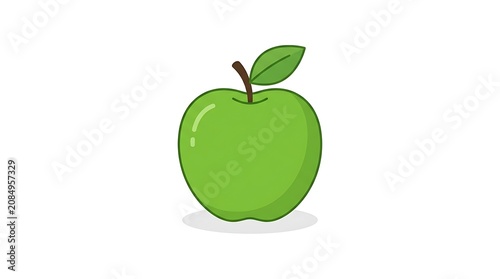 Green apple with fresh leaf on white background.